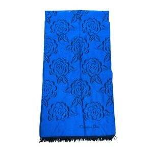 Vintage Christian Dior Echarpes 100% Merino Wool Blue Rose‎ Scarf West Germany